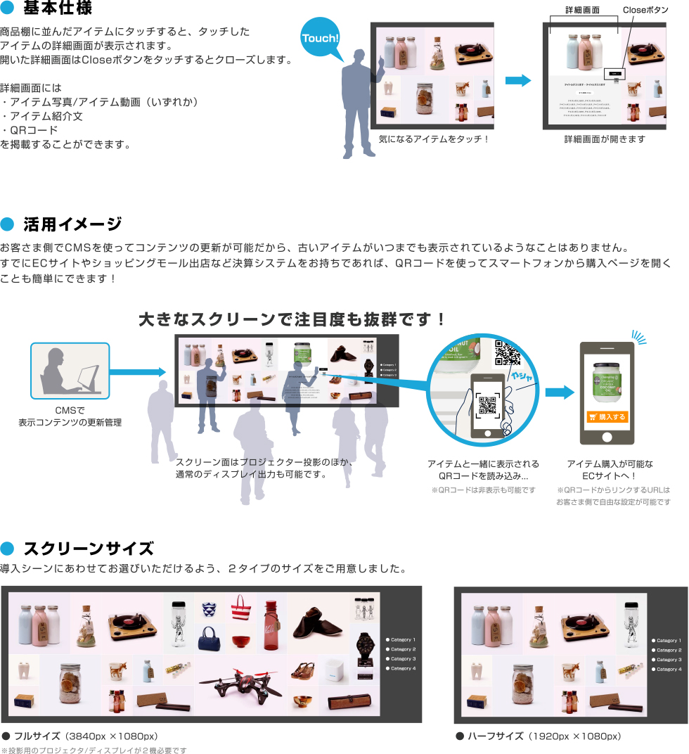 基本仕様・活用イメージ・スクリーンサイズ